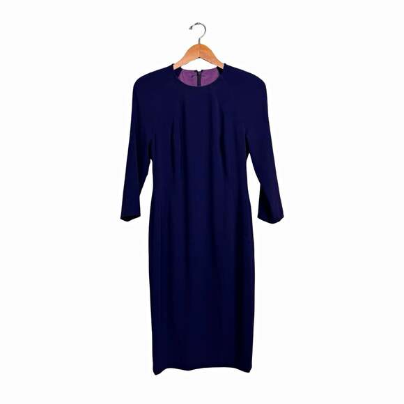 Talbot Runhof Dresses & Skirts - Talbot Runhof Purple Solid Sheath Crew Neck 3/4 Sleeve Zip Dress Size 10